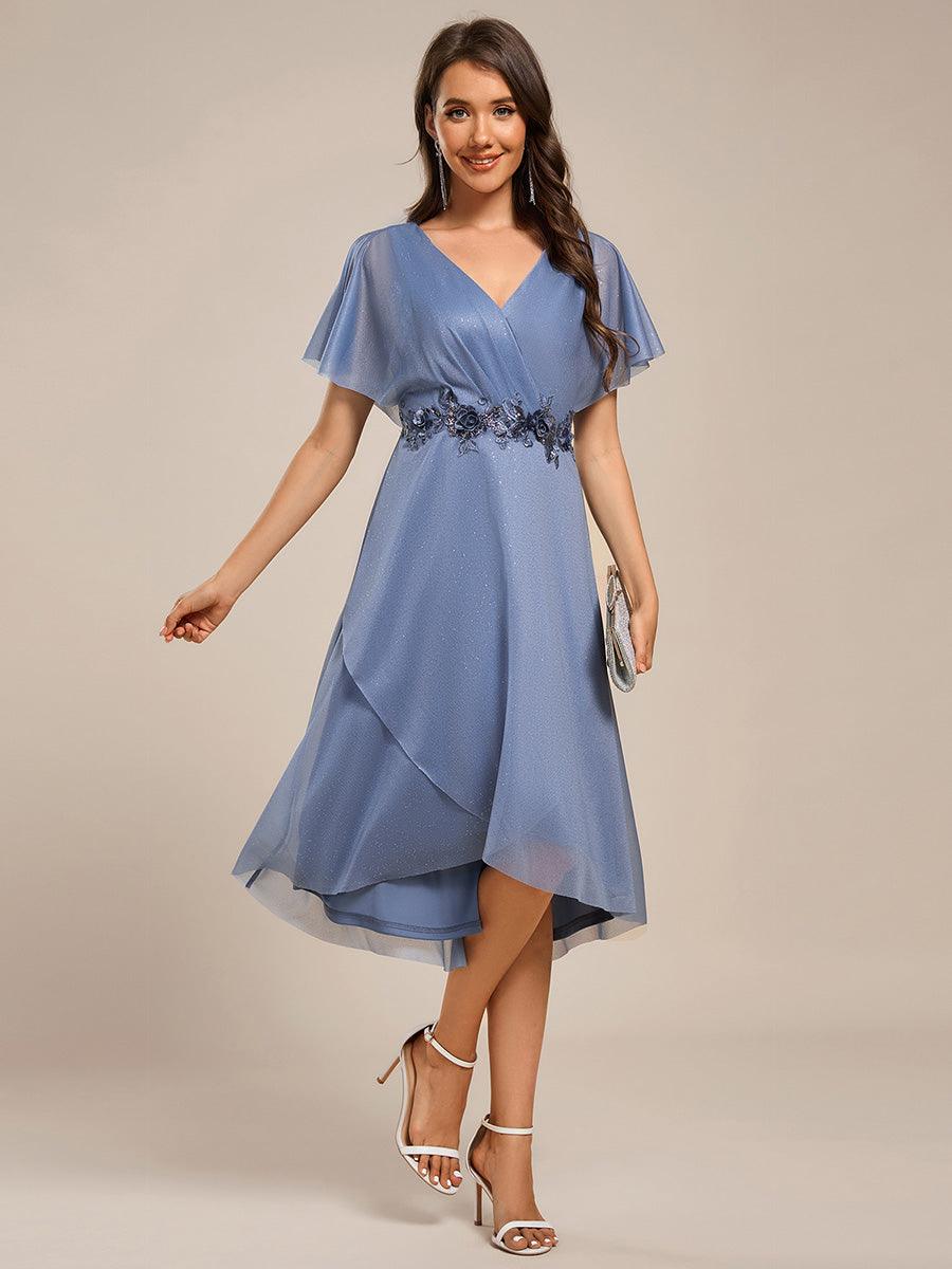 Fabulous Short Sleeves V-Neck A-Line Wedding Guest Dress