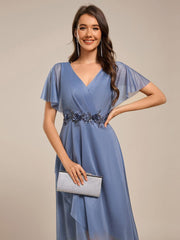 Fabulous Short Sleeves V-Neck A-Line Wedding Guest Dress