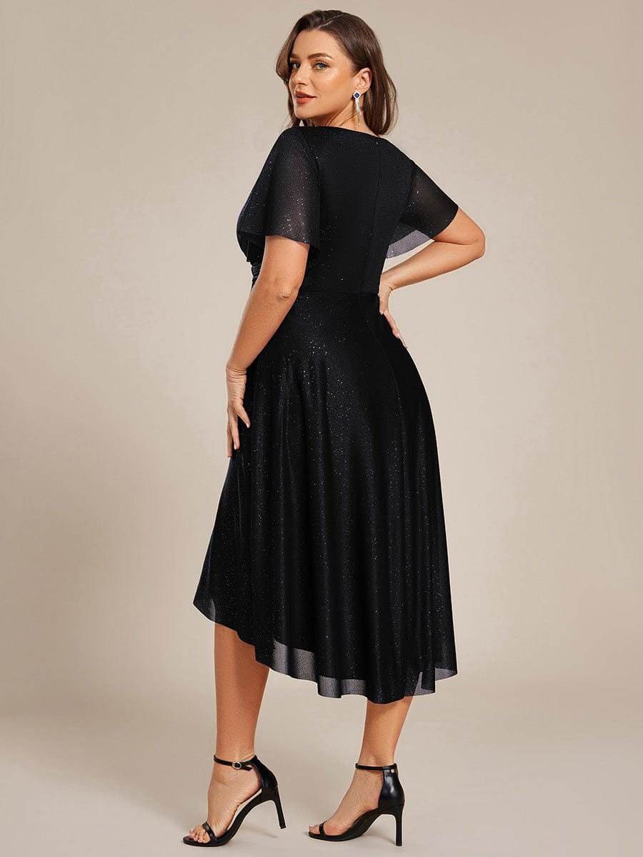 Serious Plus Size Short Sleeves Sequin A-Line Wedding Guest Dress