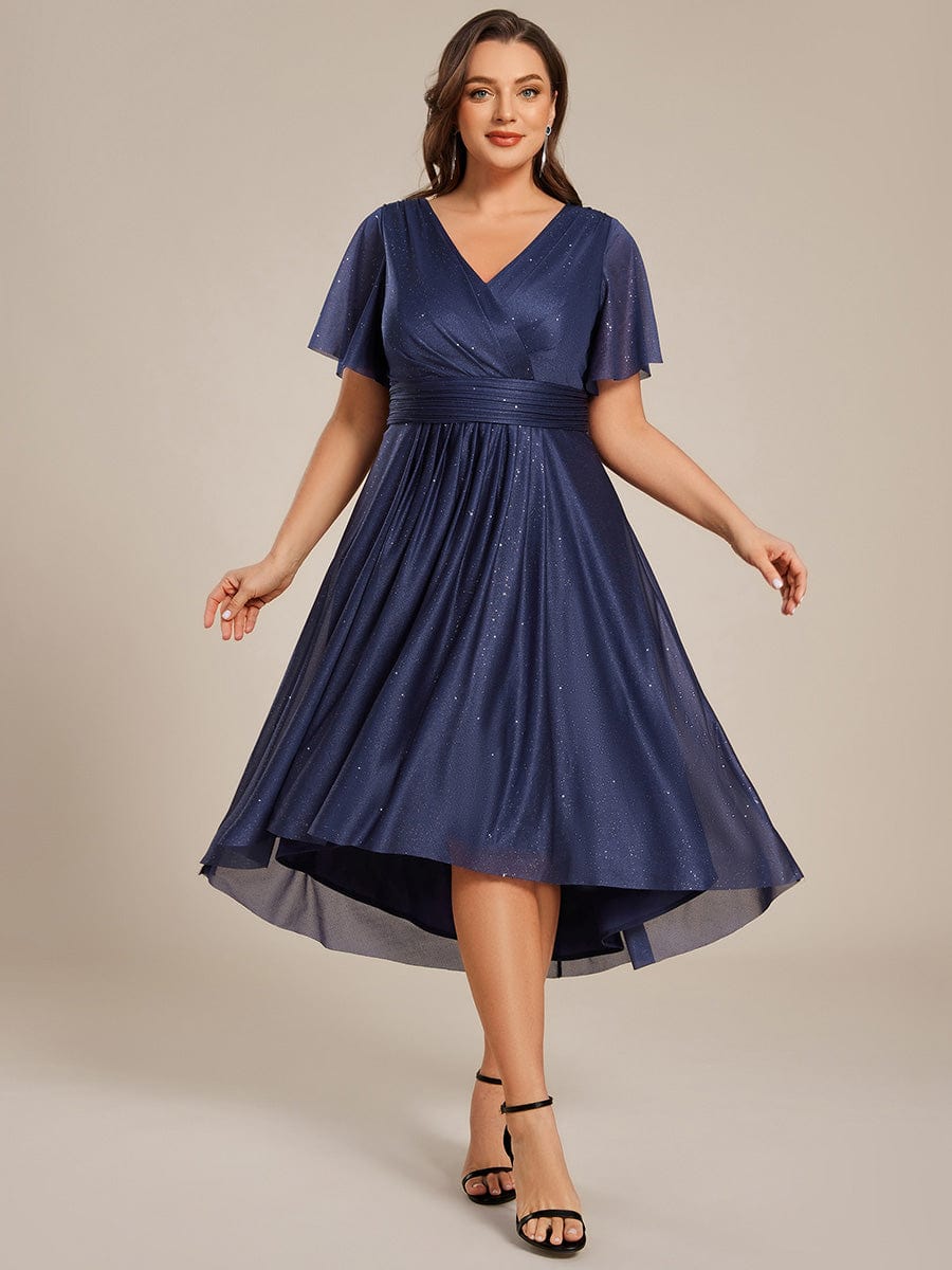 Serious Plus Size Short Sleeves Sequin A-Line Wedding Guest Dress