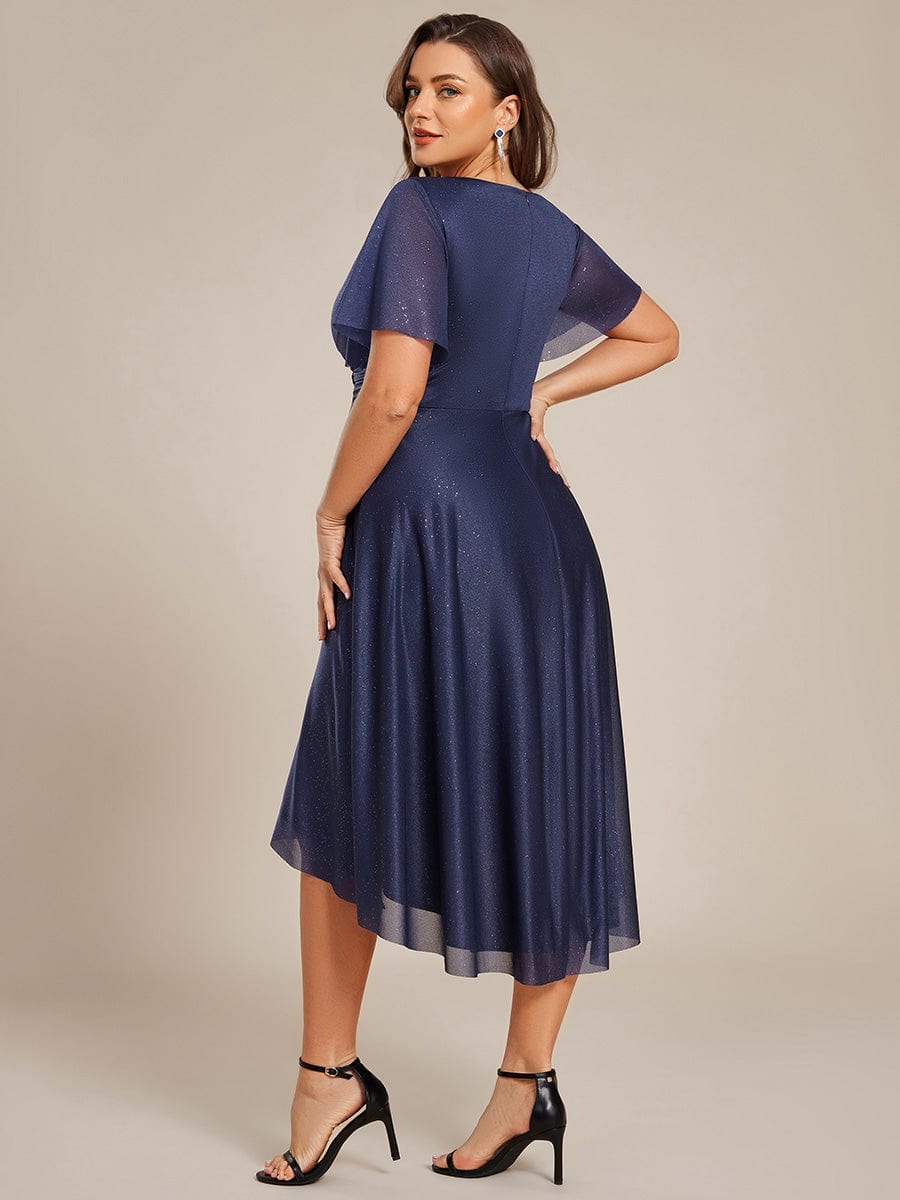 Serious Plus Size Short Sleeves Sequin A-Line Wedding Guest Dress