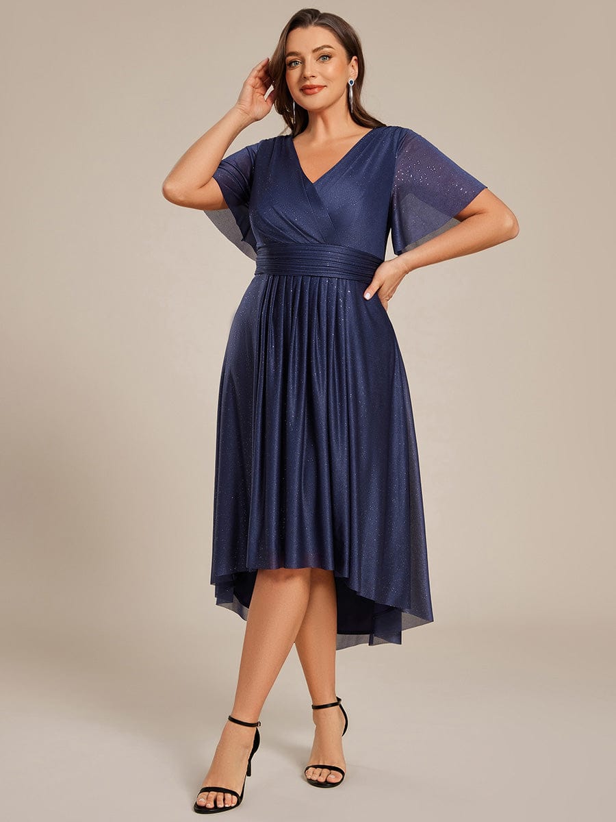 Serious Plus Size Short Sleeves Sequin A-Line Wedding Guest Dress