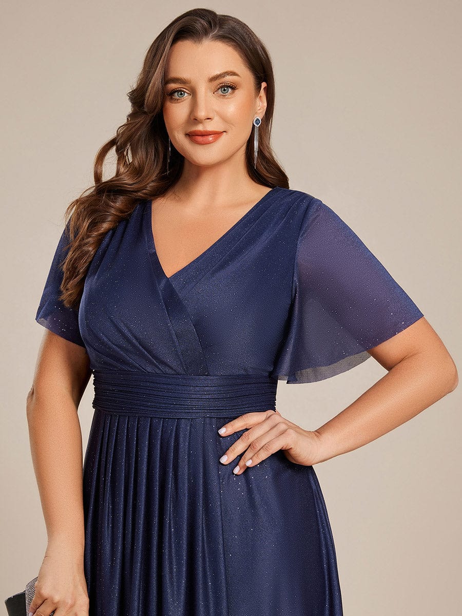Serious Plus Size Short Sleeves Sequin A-Line Wedding Guest Dress