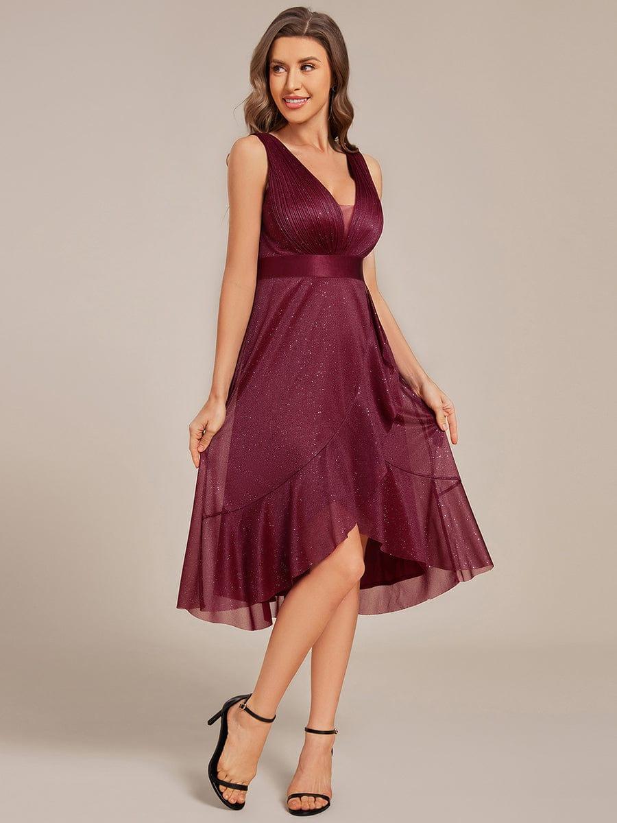 Decent Sleeveless Deep V-Neck A-Line Midi Wedding Guest Dress with Sash