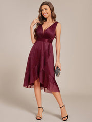 Decent Sleeveless Deep V-Neck A-Line Midi Wedding Guest Dress with Sash
