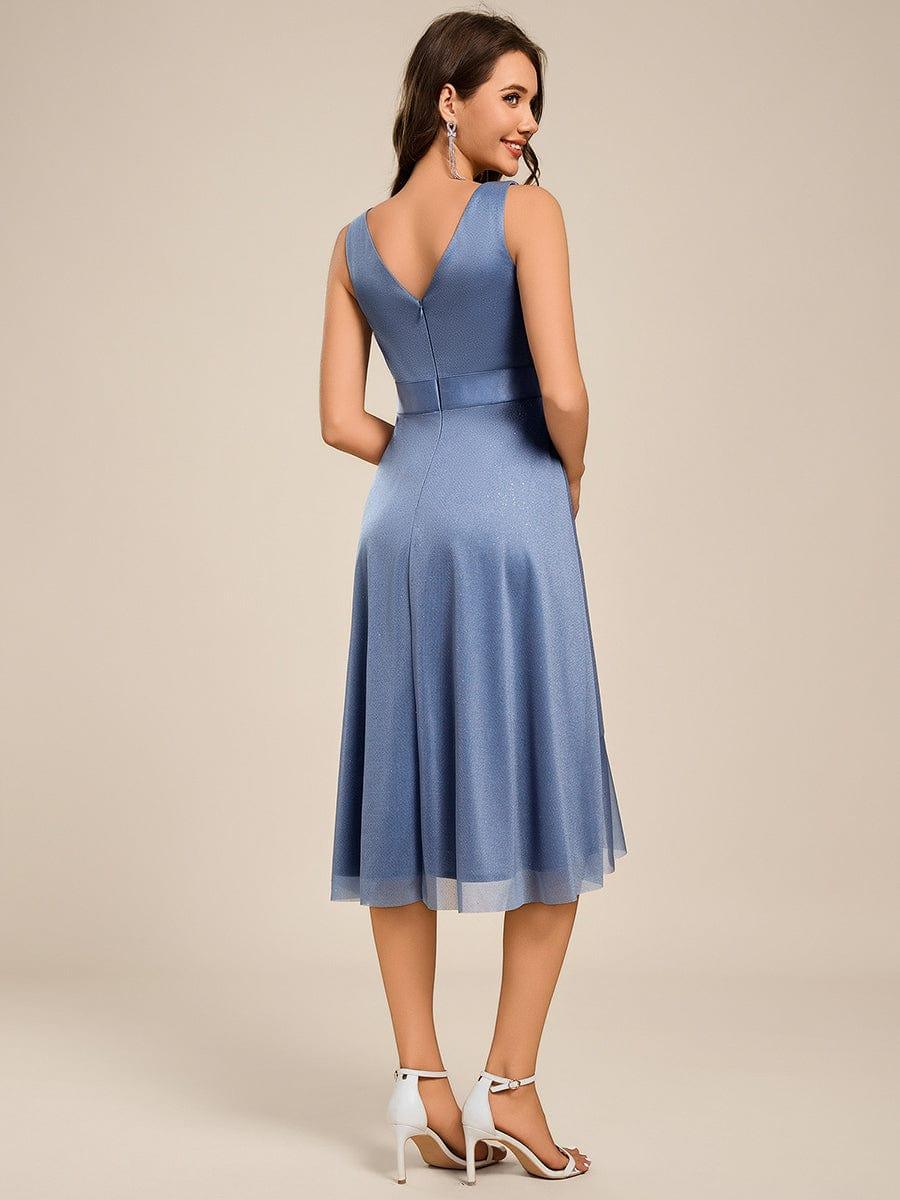 Decent Sleeveless Deep V-Neck A-Line Midi Wedding Guest Dress with Sash