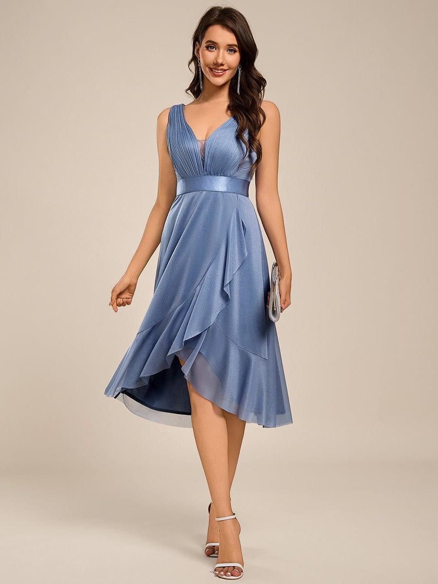 Decent Sleeveless Deep V-Neck A-Line Midi Wedding Guest Dress with Sash
