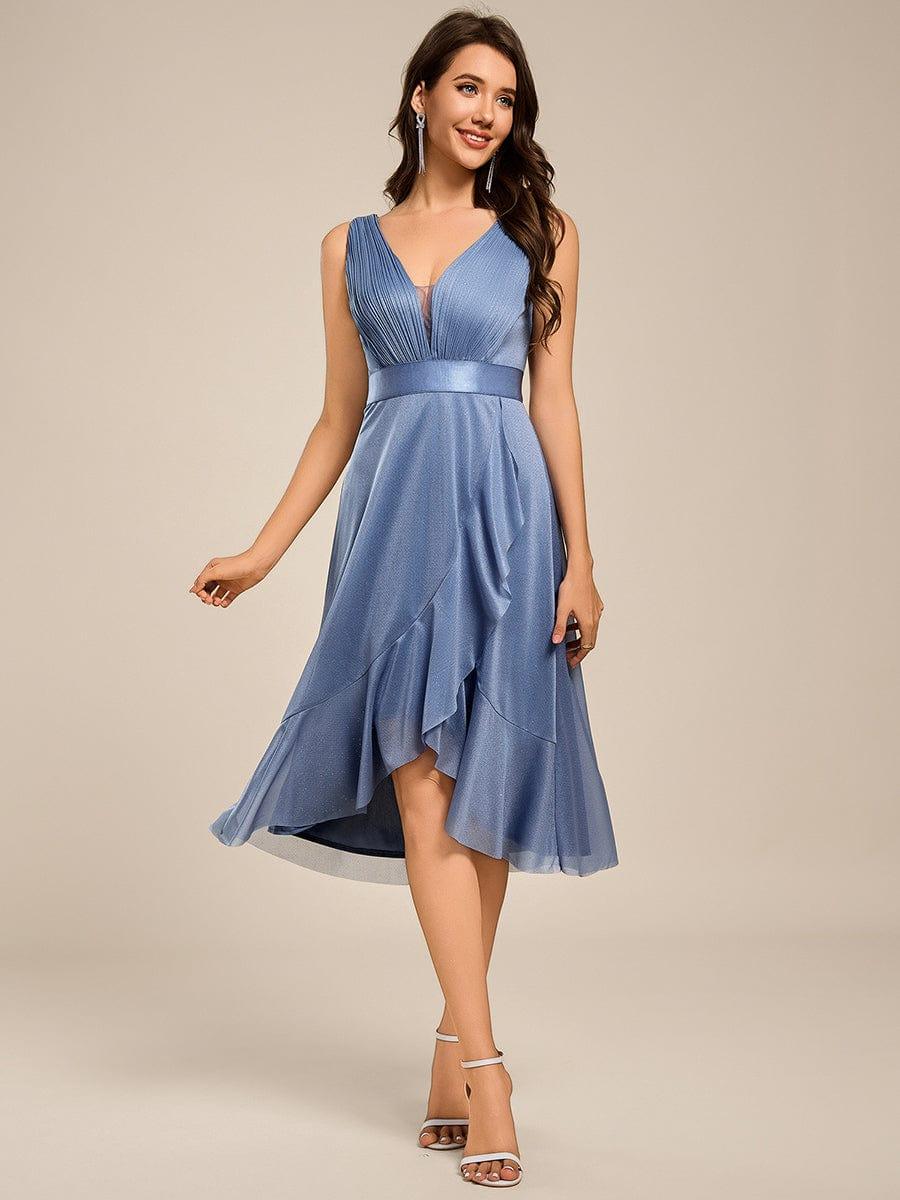 Decent Sleeveless Deep V-Neck A-Line Midi Wedding Guest Dress with Sash