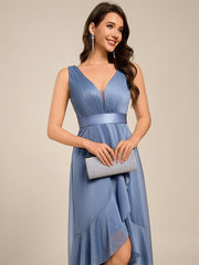 Decent Sleeveless Deep V-Neck A-Line Midi Wedding Guest Dress with Sash