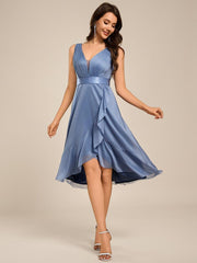 Decent Sleeveless Deep V-Neck A-Line Midi Wedding Guest Dress with Sash