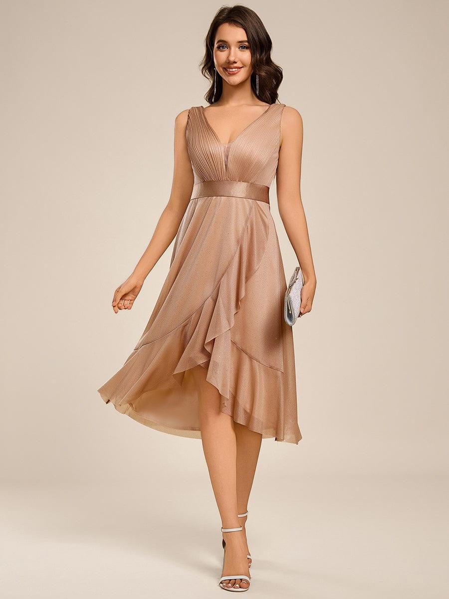 Decent Sleeveless Deep V-Neck A-Line Midi Wedding Guest Dress with Sash
