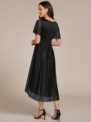 Shiny Short Sleeves Crew Neck Wedding Guest Dress