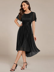 Shiny Short Sleeves Crew Neck Wedding Guest Dress