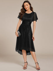Shiny Short Sleeves Crew Neck Wedding Guest Dress