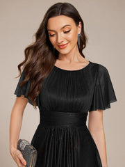 Shiny Short Sleeves Crew Neck Wedding Guest Dress