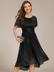 Shiny Short Sleeves Crew Neck Wedding Guest Dress