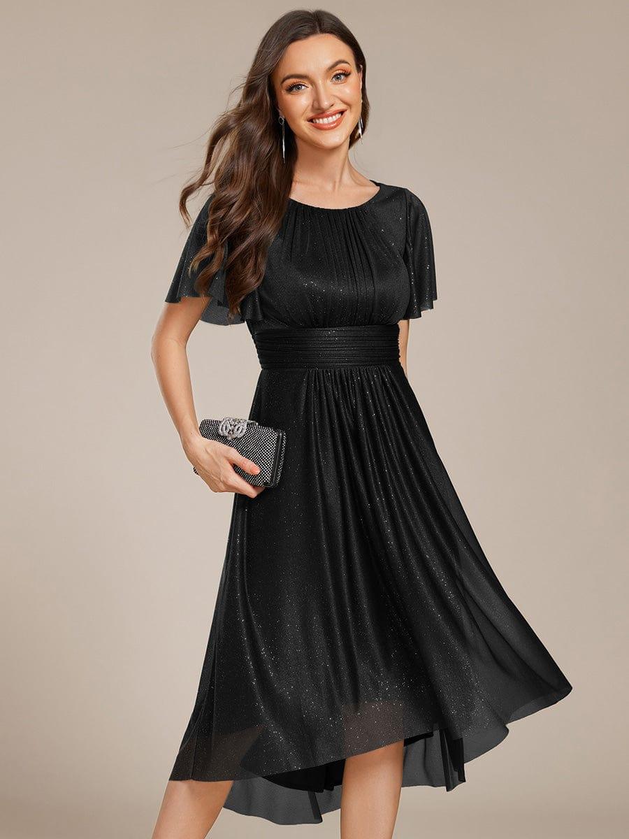 Shiny Short Sleeves Crew Neck Wedding Guest Dress