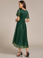Shiny Short Sleeves Crew Neck Wedding Guest Dress