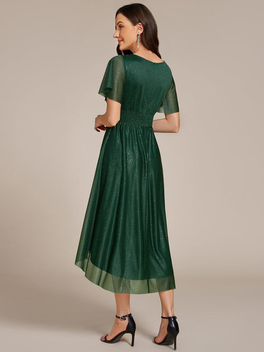 Shiny Short Sleeves Crew Neck Wedding Guest Dress