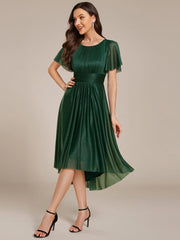 Shiny Short Sleeves Crew Neck Wedding Guest Dress