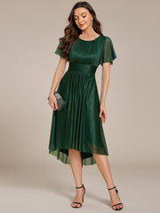 Shiny Short Sleeves Crew Neck Wedding Guest Dress
