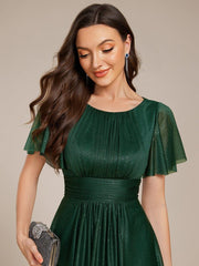 Shiny Short Sleeves Crew Neck Wedding Guest Dress