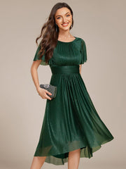 Shiny Short Sleeves Crew Neck Wedding Guest Dress