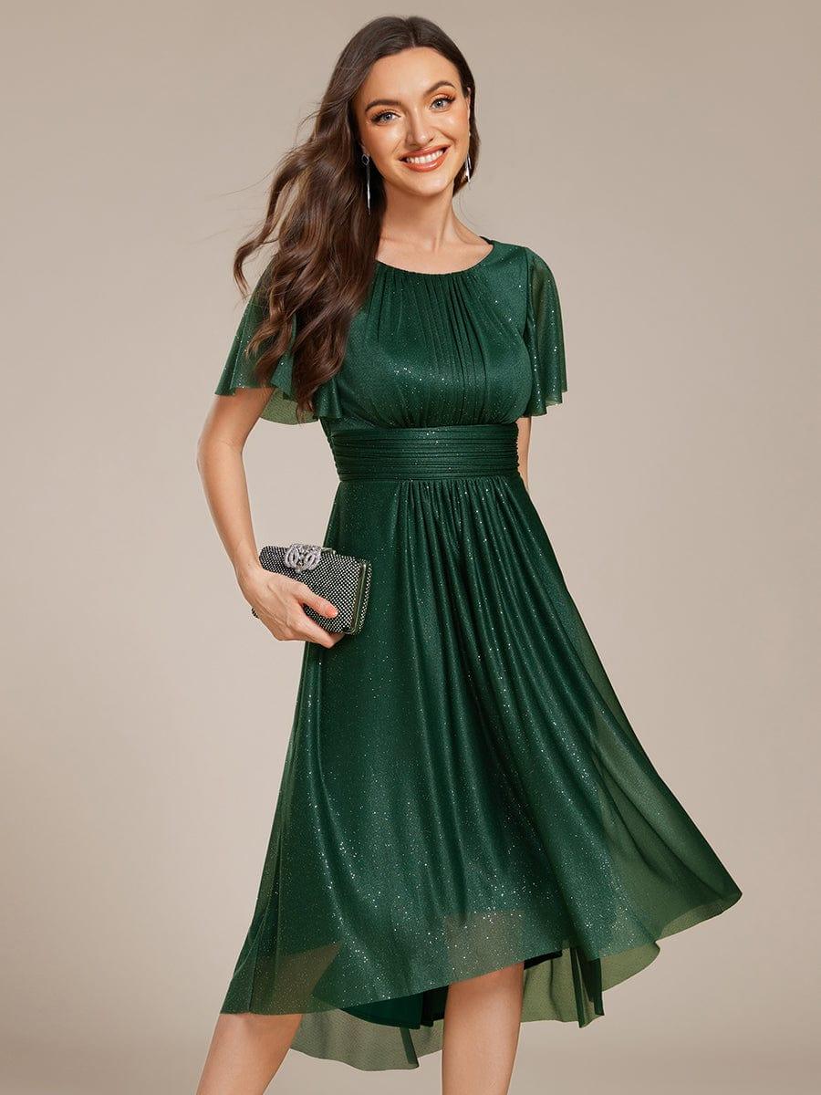 Shiny Short Sleeves Crew Neck Wedding Guest Dress