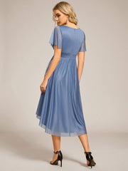Shiny Short Sleeves Crew Neck Wedding Guest Dress