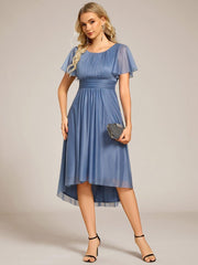 Shiny Short Sleeves Crew Neck Wedding Guest Dress