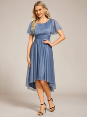 Shiny Short Sleeves Crew Neck Wedding Guest Dress