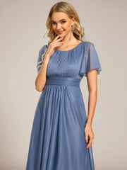 Shiny Short Sleeves Crew Neck Wedding Guest Dress