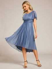 Shiny Short Sleeves Crew Neck Wedding Guest Dress
