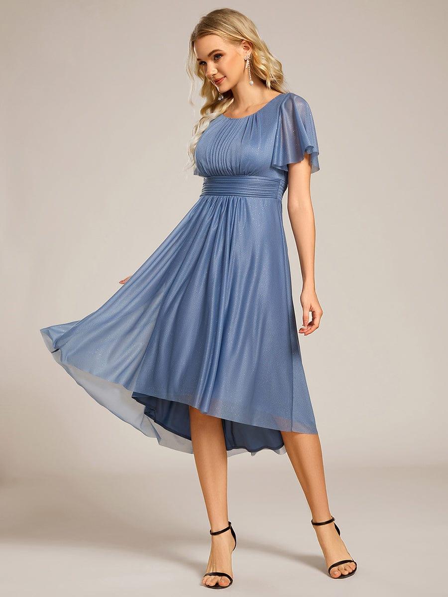 Shiny Short Sleeves Crew Neck Wedding Guest Dress
