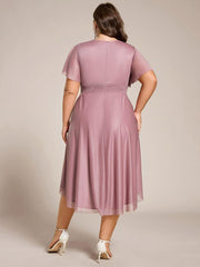 Shiny Short Sleeves Crew Neck Wedding Guest Dress