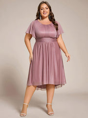 Shiny Short Sleeves Crew Neck Wedding Guest Dress