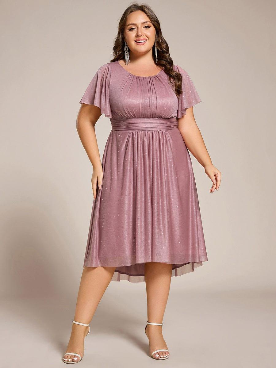 Shiny Short Sleeves Crew Neck Wedding Guest Dress