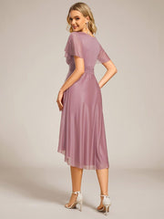 Shiny Short Sleeves Crew Neck Wedding Guest Dress
