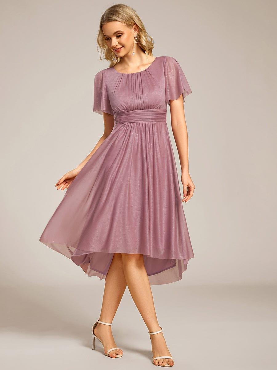 Shiny Short Sleeves Crew Neck Wedding Guest Dress