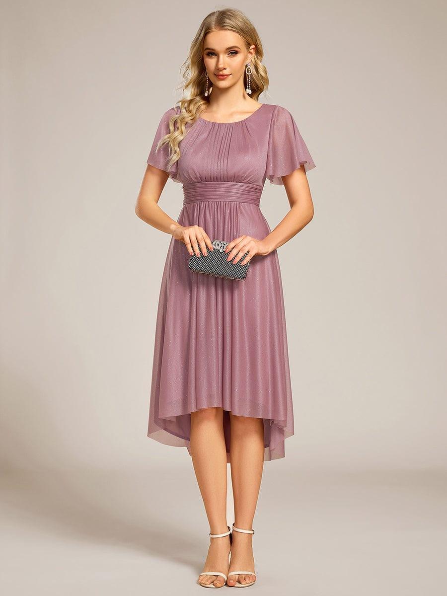Shiny Short Sleeves Crew Neck Wedding Guest Dress