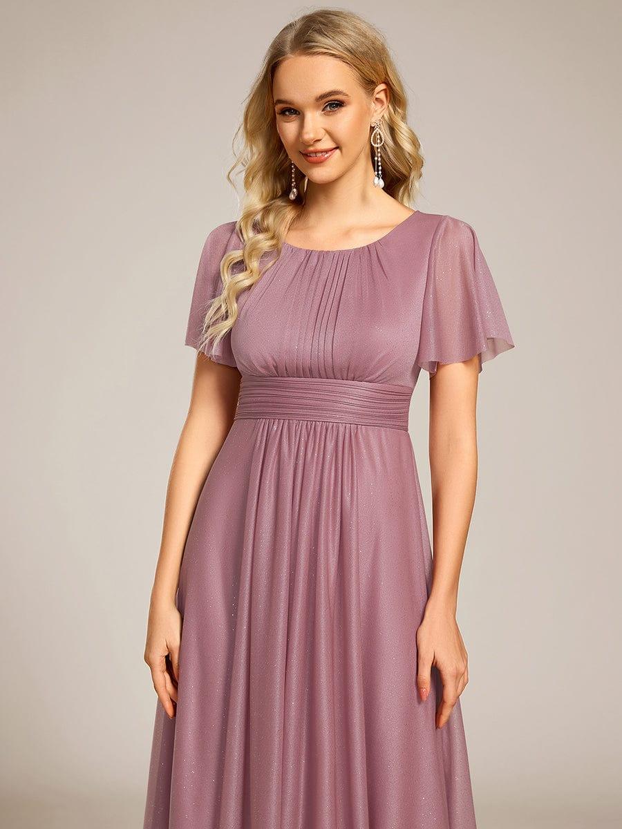 Shiny Short Sleeves Crew Neck Wedding Guest Dress