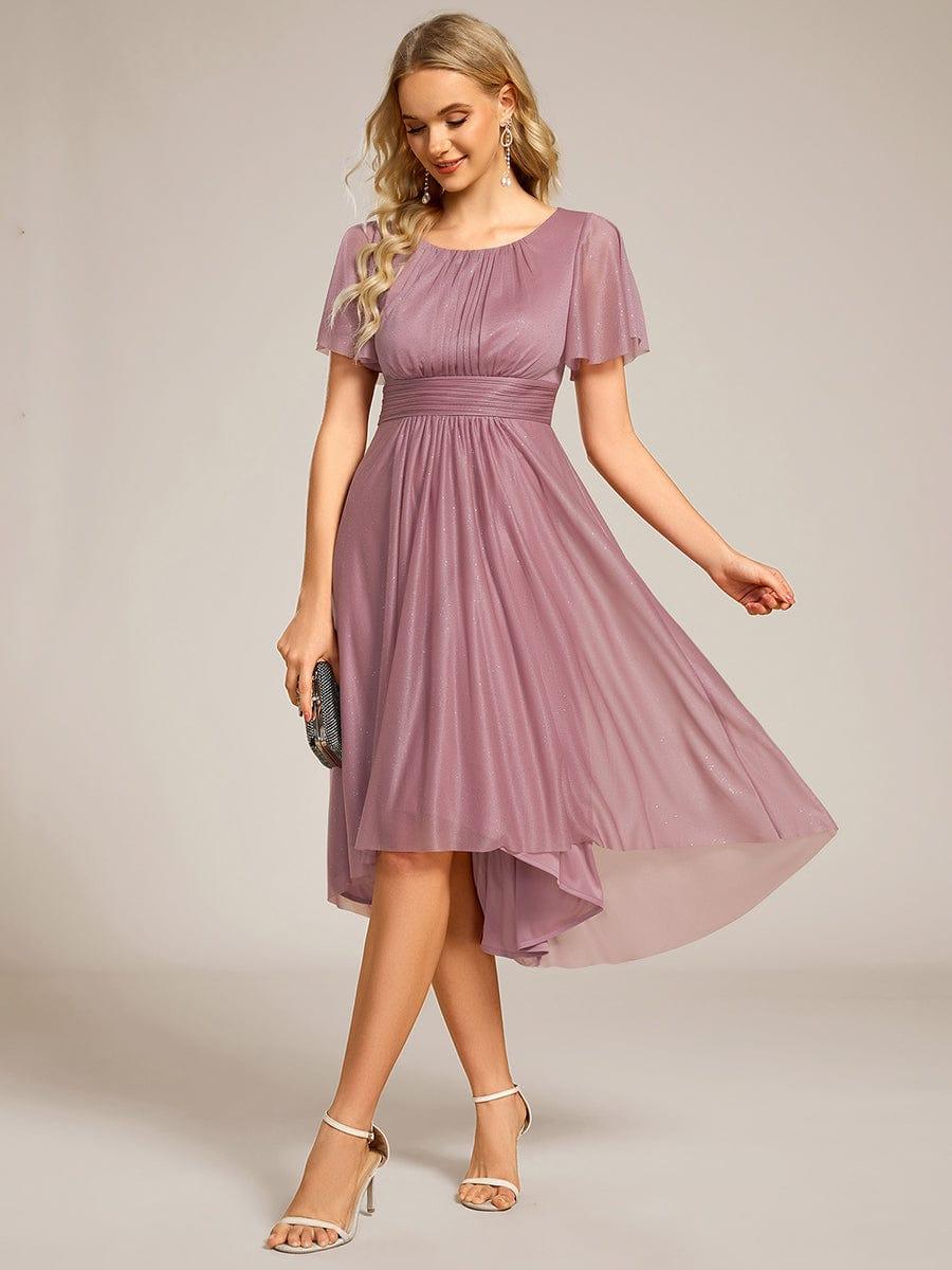 Shiny Short Sleeves Crew Neck Wedding Guest Dress