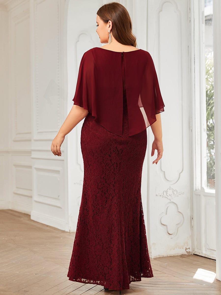 Unique Lace Mermaid Chiffon Mother of the Bride Dress with Short Sleeves