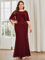 Unique Lace Mermaid Chiffon Mother of the Bride Dress with Short Sleeves