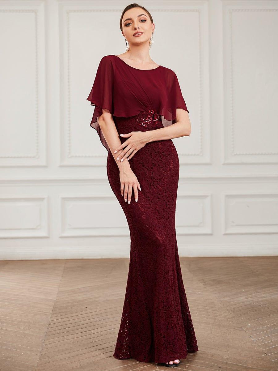 Unique Lace Mermaid Chiffon Mother of the Bride Dress with Short Sleeves