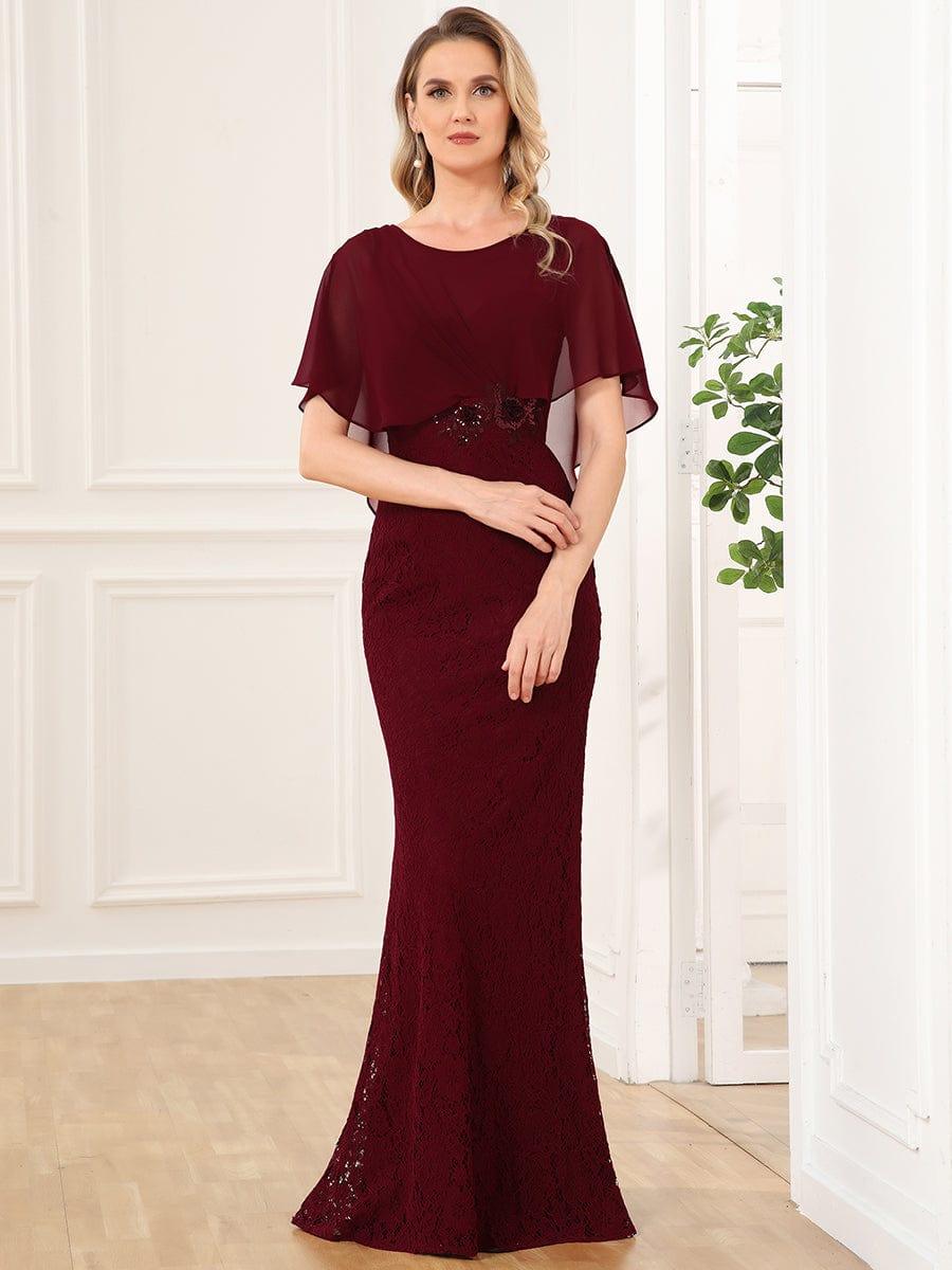 Unique Lace Mermaid Chiffon Mother of the Bride Dress with Short Sleeves