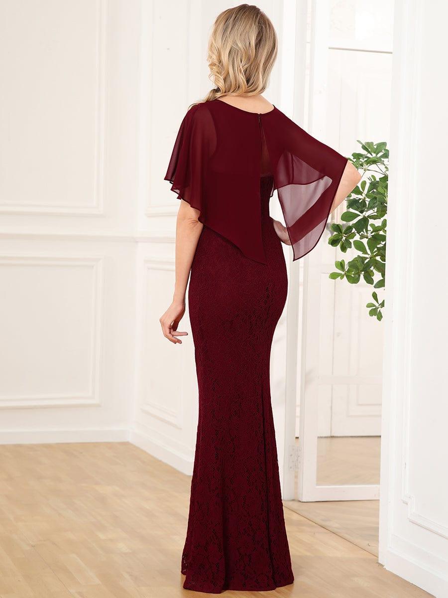 Unique Lace Mermaid Chiffon Mother of the Bride Dress with Short Sleeves
