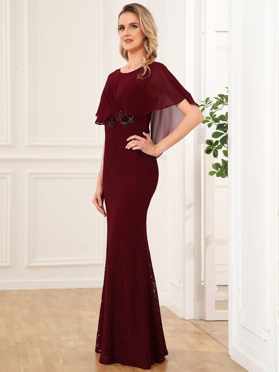 Unique Lace Mermaid Chiffon Mother of the Bride Dress with Short Sleeves