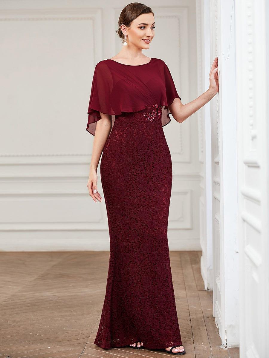 Unique Lace Mermaid Chiffon Mother of the Bride Dress with Short Sleeves
