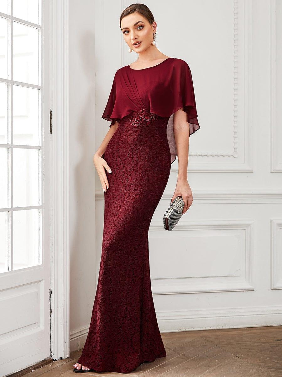 Unique Lace Mermaid Chiffon Mother of the Bride Dress with Short Sleeves